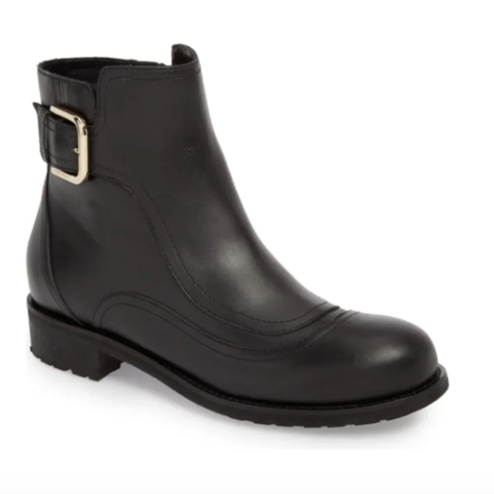 JIMMY CHOO BRYLEE BLACK LEATHER BUCKLE MOTO BIKER